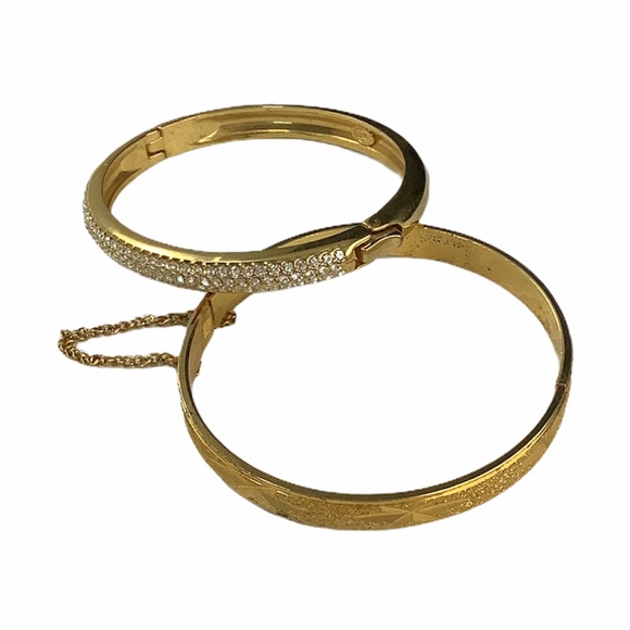 Womens Goldtone Crystal Hinge Bangle Set of 2